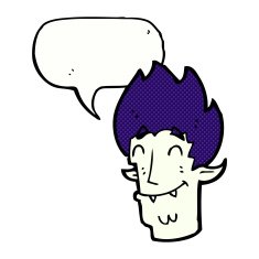cartoon happy vampire head with speech bubble N12