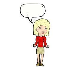 cartoon woman shrugging shoulders with speech bubble N552