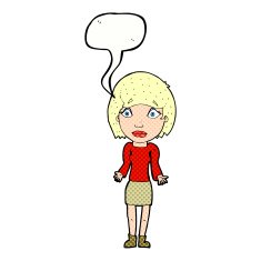 cartoon woman shrugging shoulders with speech bubble N553