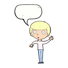 cartoon waving boy with speech bubble N23