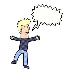 cartoon stressed man with speech bubble N75