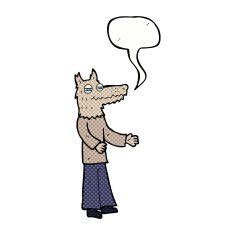 cartoon wolf man with speech bubble N62