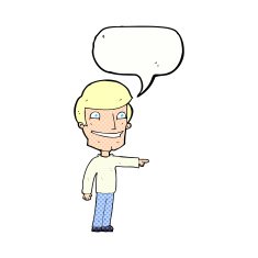 cartoon happy man pointing with speech bubble N67