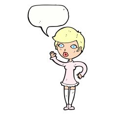 cartoon pretty woman waving with speech bubble N100