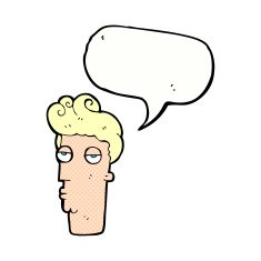 cartoon bored man's face with speech bubble N11
