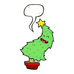 cartoon dancing christmas tree with speech bubble N24