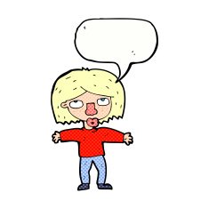 cartoon girl looking upwards with speech bubble N12