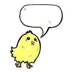 cartoon happy yellow bird with speech bubble N4
