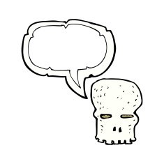 cartoon spooky skull with speech bubble N169