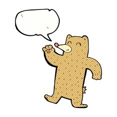 cartoon waving bear with speech bubble N8