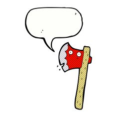 cartoon axe with speech bubble N8