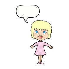 cartoon girl shrugging shoulders with speech bubble N34