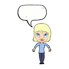cartoon girl shrugging shoulders with speech bubble N35