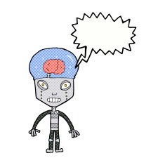 cartoonw weird robot with speech bubble N4