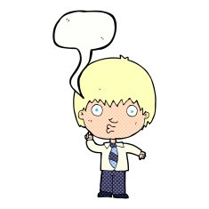 cartoon school boy answering question with speech bubble N56