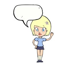 cartoon pretty girl waving with speech bubble N33