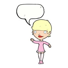 cartoon waving woman with speech bubble N166