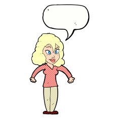 cartoon woman shrugging shoulders with speech bubble N554