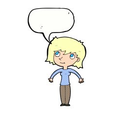 cartoon woman shrugging with speech bubble N66