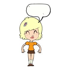 cartoon happy pretty woman with speech bubble N12