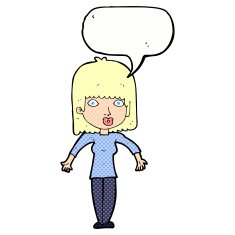 cartoon woman shrugging with speech bubble N67