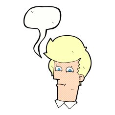 cartoon man narrowing eyes with speech bubble N45