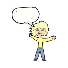 cartoon excited woman waving with speech bubble N12