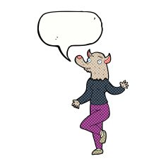 cartoon dancing werewolf woman with speech bubble N8