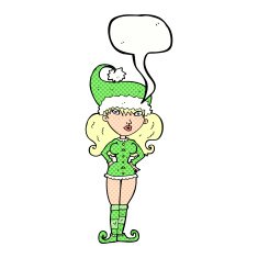 cartoon santa's helper woman with speech bubble N12