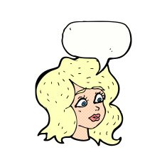 cartoon woman looking concerned with speech bubble N12