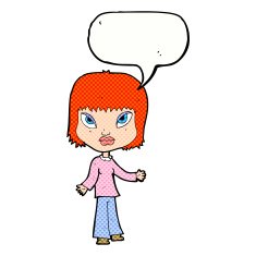 cartoon woman with open arms speech bubble N112