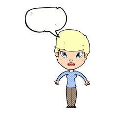 cartoon woman shrugging shoulders with speech bubble N558
