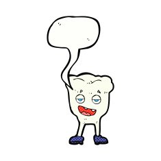 cartoon tooth looking smug with speech bubble N19