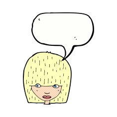 cartoon female face staring with speech bubble N8