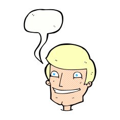 cartoon grinning man with speech bubble N96