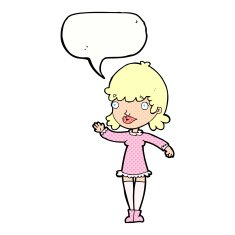 cartoon woman waving with speech bubble N372