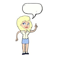 cartoon pretty woman with idea speech bubble N80