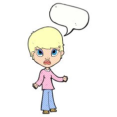 cartoon woman shrugging shoulders with speech bubble N563