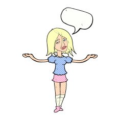 cartoon woman shrugging shoulders with speech bubble N564