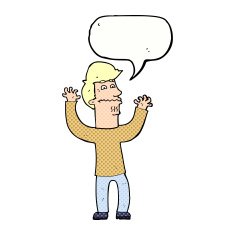 cartoon nervous man with speech bubble N155