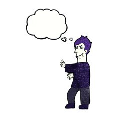 cartoon vampire with thought bubble N129