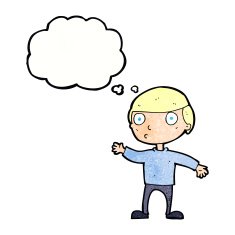 cartoon waving man with thought bubble N41