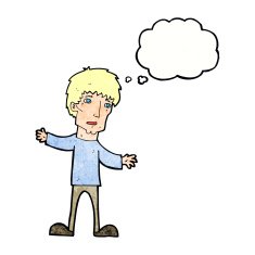 cartoon worried man with thought bubble N98