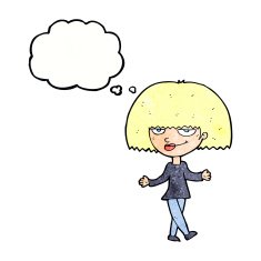 cartoon smug looking woman with thought bubble N11