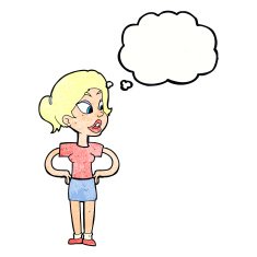 cartoon woman with hands on hips thought bubble N223