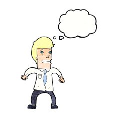 cartoon nervous businessman with thought bubble N8