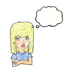 cartoon girl with folded arms thought bubble N11