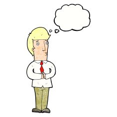 cartoon nervous man with thought bubble N142