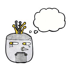 cartoon robot head with thought bubble N63