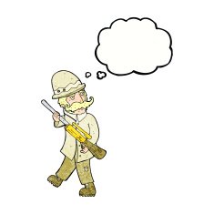 cartoon big game hunter with thought bubble N11